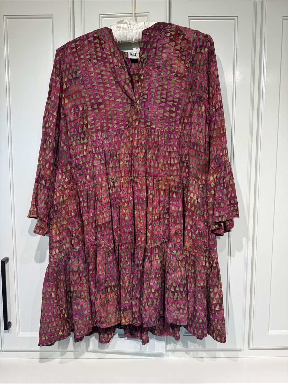 Boho Tiered Long-Sleeve Dress in Magenta